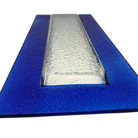 Long Rectangular Cobalt Blue Art Glass Display Tray Dish Platter Candle Holder - Picture 7 of 10